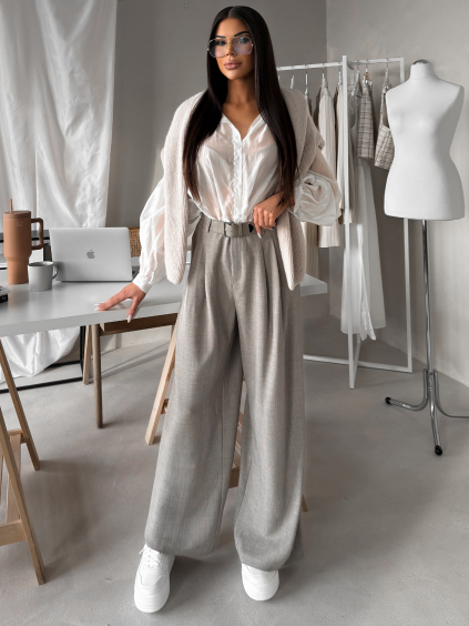 Béžové široké kalhoty ENTITY (Veľkosť L)