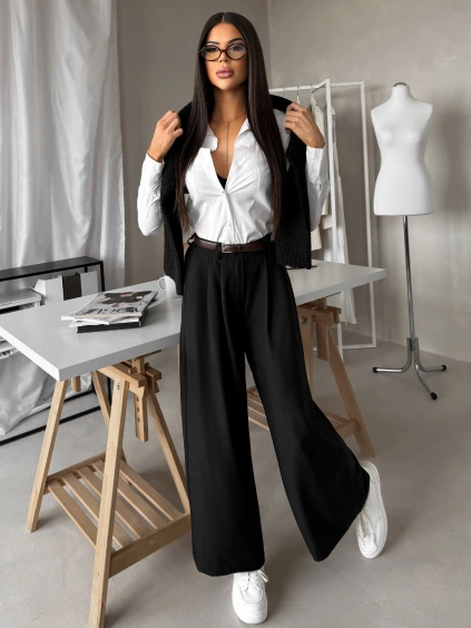 Černé elegantní široké kalhoty CULTRA (Veľkosť L)