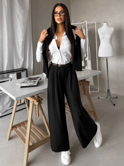 Čierne elegantné široké nohavice CULTRA (Veľkosť L)