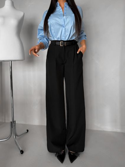Černé elegantní široké kalhoty OMNIRA (Veľkosť ONESIZE)
