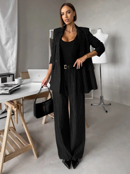 Černé pruhované široké kalhoty NELORA (Veľkosť ONESIZE)