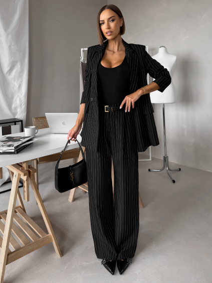 Čierne pruhované široké nohavice NELORA (Veľkosť ONESIZE)