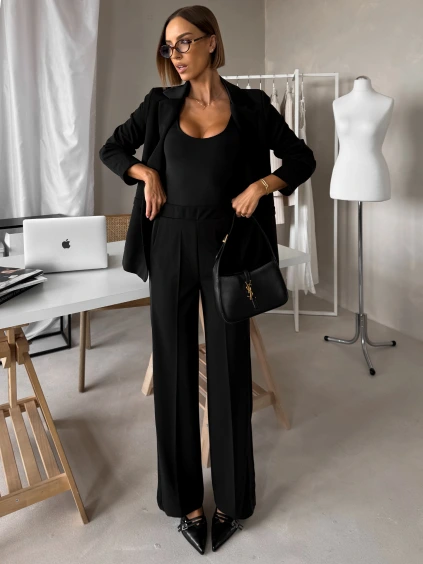 Černé stylové široké kalhoty SEVYN s puky (Veľkosť L)