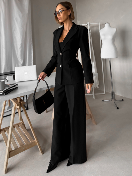 Černý elegantní kalhotový kostýmek VIRELI do kanceláře (Veľkosť ONESIZE)