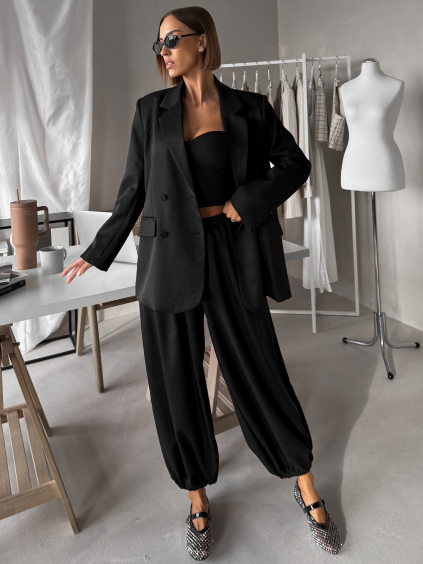 Čierny spoločenský komplet XANDORA s háremovými nohavicami (Veľkosť M/L)