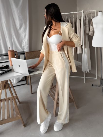 Krémové elegantní široké kalhoty SEVYN (Veľkosť L)