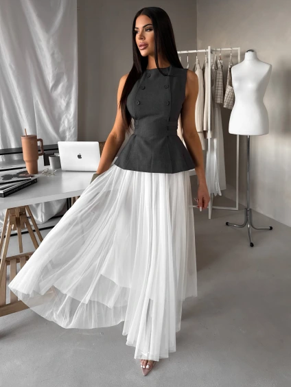 Šedá elegantní vestička top GLARITKA (Veľkosť L)