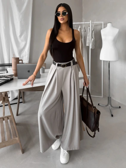 Béžové elegantní široké pohodlné kalhoty FELYRY (Veľkosť ONESIZE)