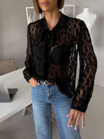 Černá elegantní krajková halenka ISMERA (Veľkosť ONESIZE)