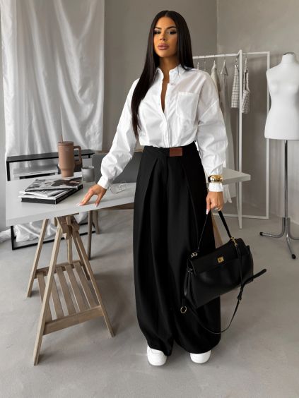 Černé elegantní extra široké kalhoty FENDRIS (Veľkosť L)