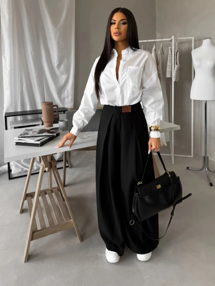 Čierne elegantné extra široké nohavice FENDRIS (Veľkosť L)