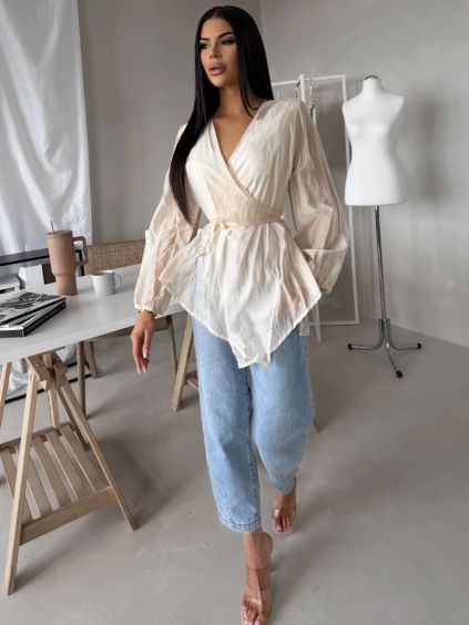 Krémová zavazovací top halenka BENDIX (Veľkosť ONESIZE)