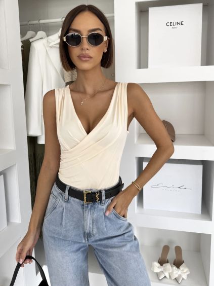 Krémové elegantní body NERTIS s výstřihem (Veľkosť L)