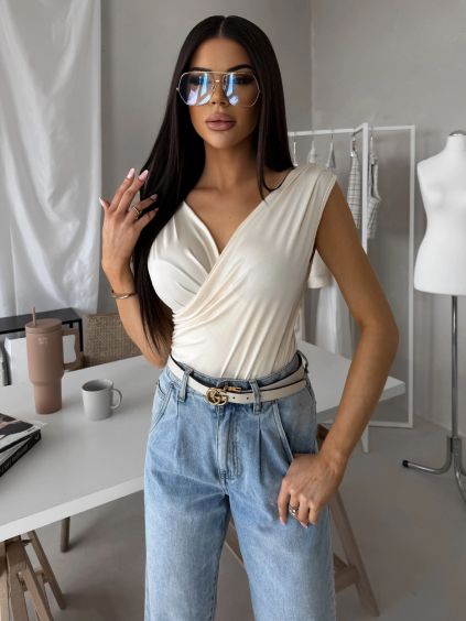 Krémové elegantní body NERTIS s výstřihem (Veľkosť L)