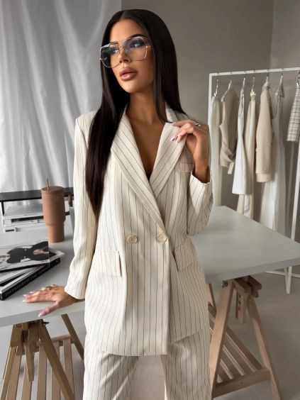 Krémové elegantní pruhované sako ORLENA (Veľkosť ONESIZE)