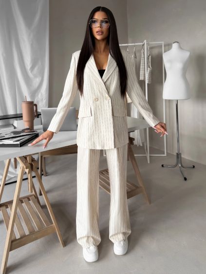 Krémové pruhované široké kalhoty NELORA (Veľkosť ONESIZE)