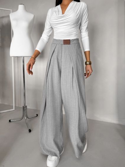 Šedé elegantní široké dlouhé kalhoty FENDRIS (Veľkosť L)