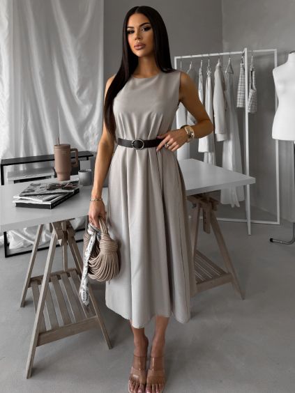 Šedé pouzdrové áčkové midi šaty GERARDYS s páskem (Veľkosť ONESIZE)