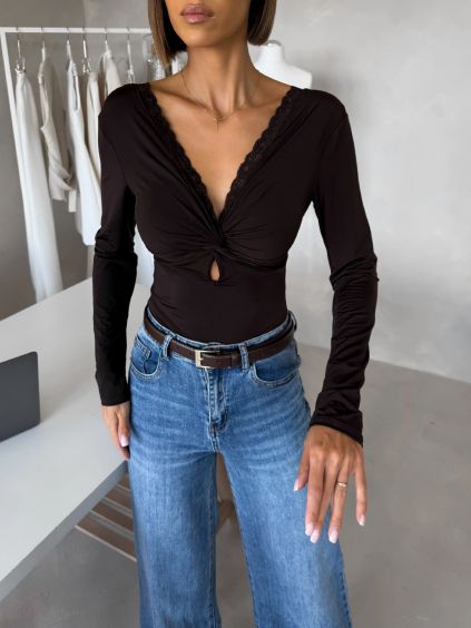 Tmavě hnědé body LORIEN s dlouhým rukávem (Veľkosť ONESIZE)