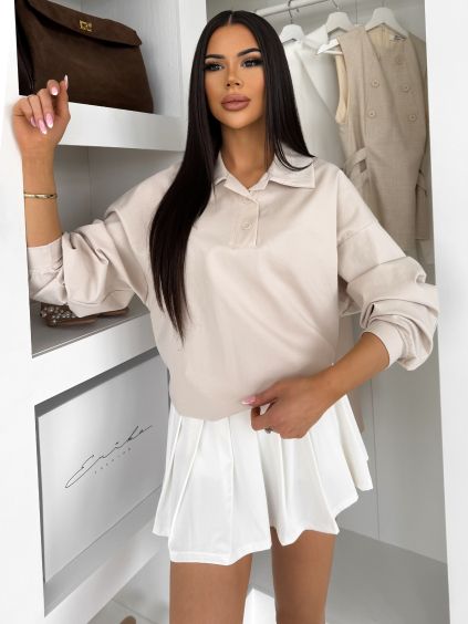 Béžová basic mikina ELVARA s golierom (Veľkosť ONESIZE)