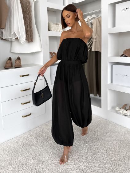 Černý kalhotový komplet BELVANY s body (Veľkosť M/L)