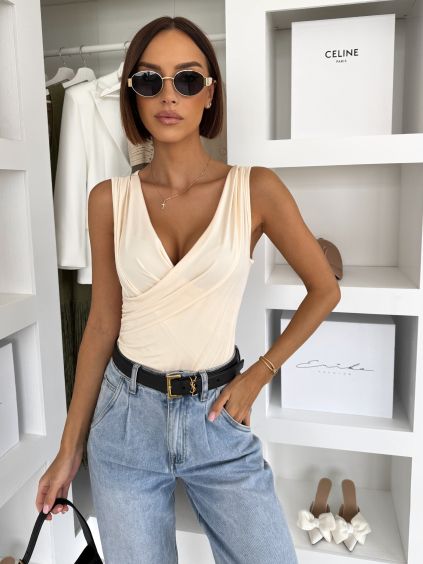 Krémové elegantné body DOVANTE s výstrihom (Veľkosť M/L)