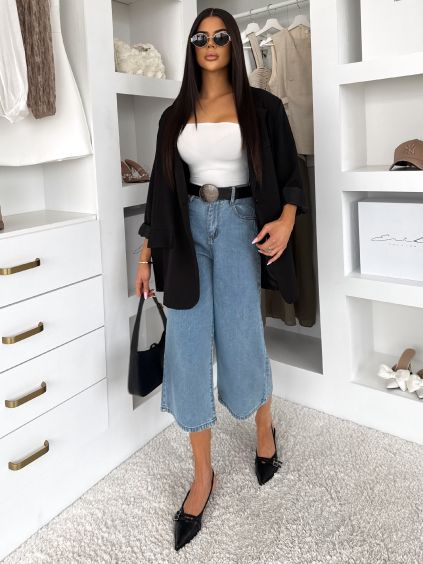 Modré džínsové trištvrťové štýlové nohavice DEVERON (Veľkosť L)