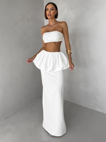 Bílý luxusní společenský komplet VELDORA se sukní (Veľkosť L)