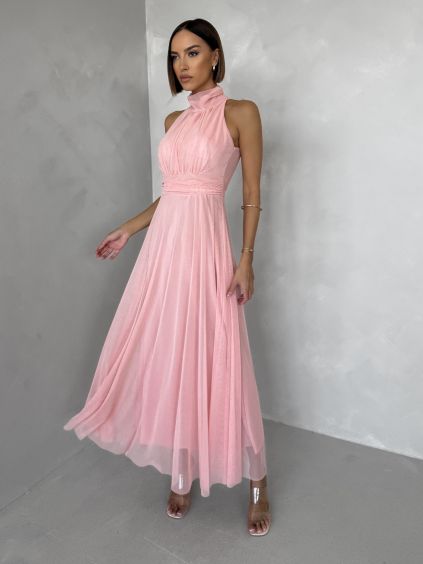 Broskvové společenské dlouhé tylové AURAC (Veľkosť ONESIZE)