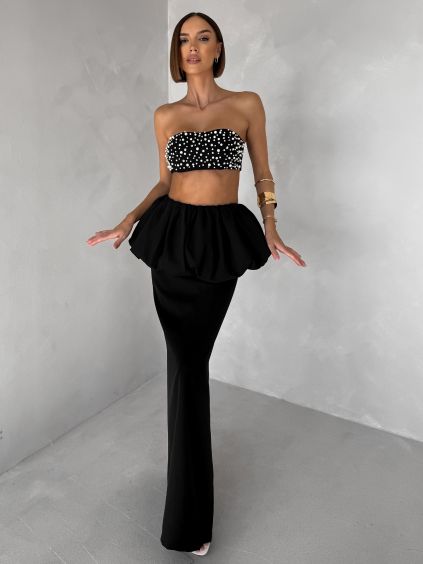 Čierny luxusný komplet VELDORA so sukňou (Veľkosť L)