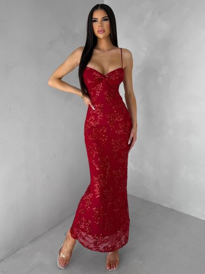 Červené společenské třpytivé dlouhé šaty KAILINA (Veľkosť ONESIZE)