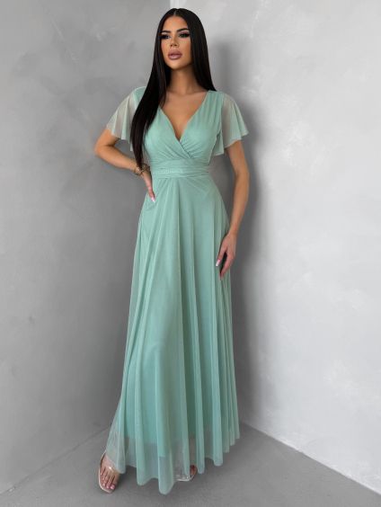 Svetlo zelené šifónové dlhé viazacie šaty VIONELA (Veľkosť ONESIZE)