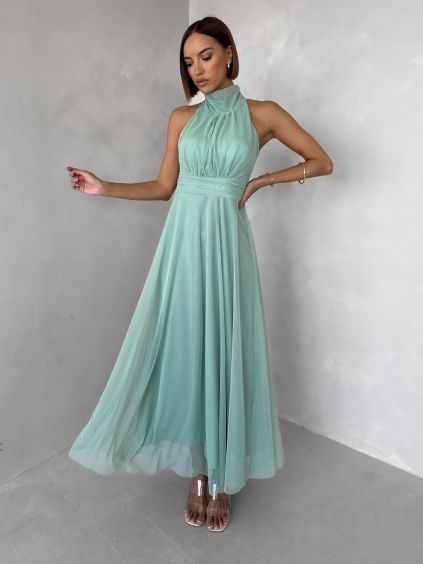 Zelenkavé společenské dlouhé tylové AURAC (Veľkosť ONESIZE)