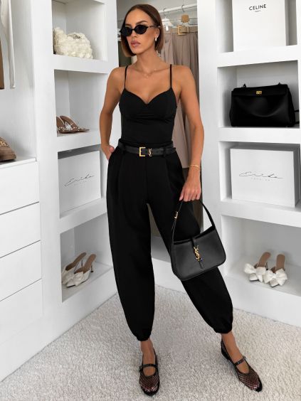 Černé elegantní široké kalhoty ZENVY (Veľkosť ONESIZE)