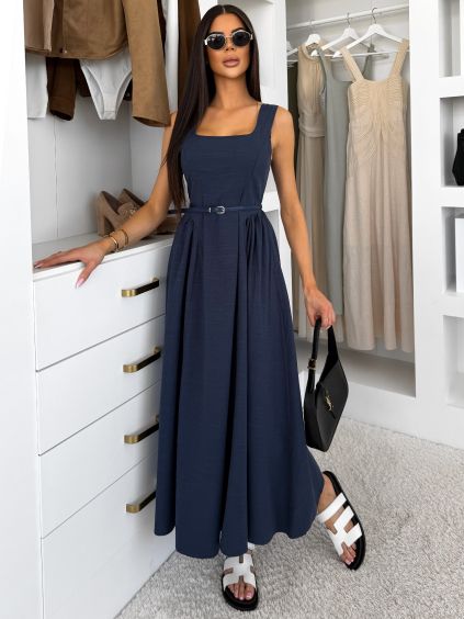 Modré dlouhé pouzdrové letní šaty SENTALIA s páskem (Veľkosť M/L)