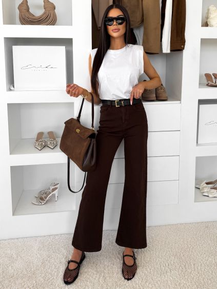 Tmavě hnědé wide leg široké džíny CALYDRA (Veľkosť L)