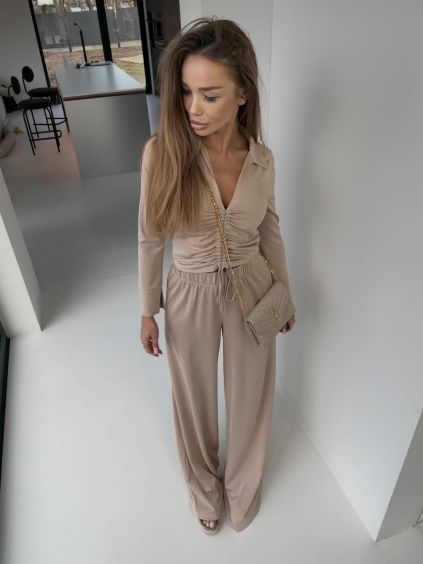 Béžový kalhotový komplet ELARA (Veľkosť ONESIZE)