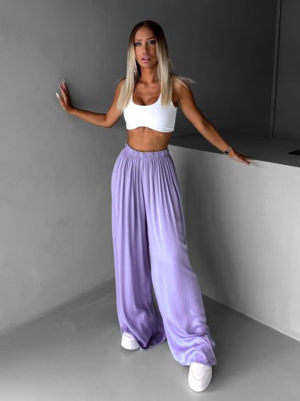 Svetlo fialové široké voľné dlhé nohavice OLVIRA (Veľkosť Predĺžená dĺžka)