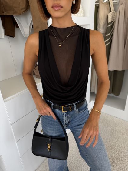 Černé stylové body DOVANTE s výstřihem (Veľkosť M/L)