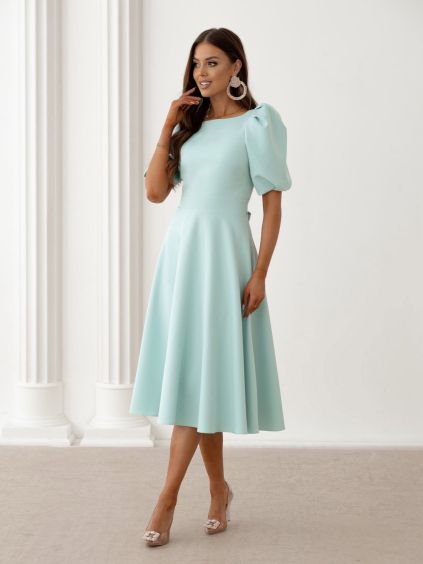 Mintové elegantní midi šaty VELIRA (Veľkosť L)