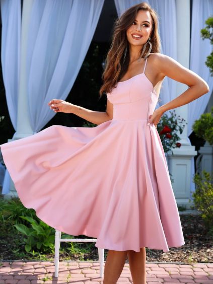 Starorůžové elegantní midi šaty VALENYA (Veľkosť L)