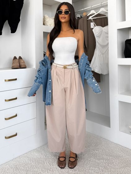 Béžové stylové široké kalhoty PANTYS (Veľkosť ONESIZE)