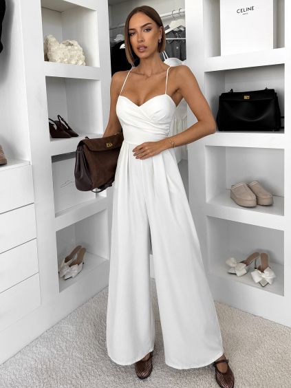 Bílý elegantní dlouhý overal SIREDO (Veľkosť ONESIZE)