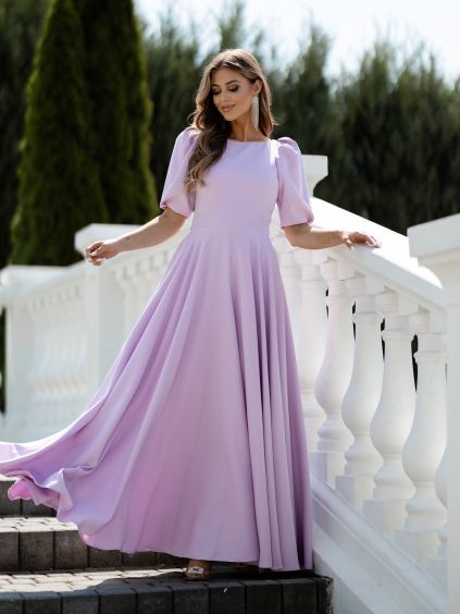 Fialové elegantné dlhé šaty AVELIRA (Veľkosť L)
