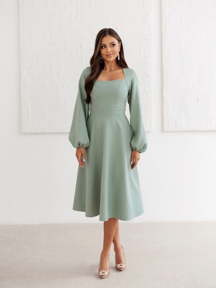 Mintové elegantní midi šaty MARAYA (Veľkosť L)