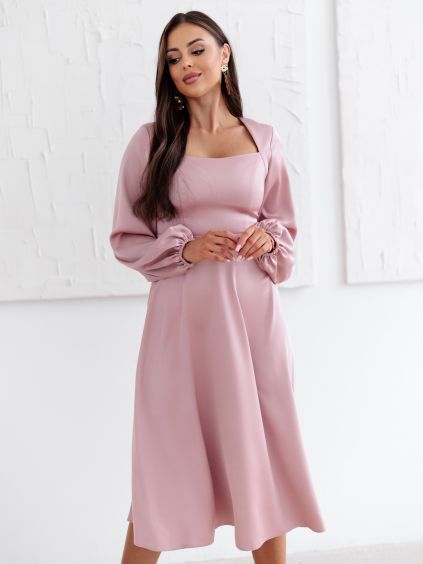 Starorůžové elegantní midi šaty MARAYA (Veľkosť L)