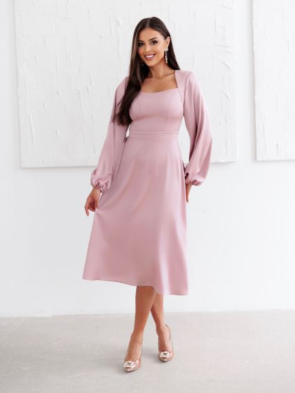 Staroružové elegantné spoločenské midi šaty NORALYN (Veľkosť L)