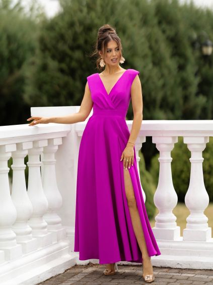 Magenta elegantné dlhé šaty ELAYA (Veľkosť L)