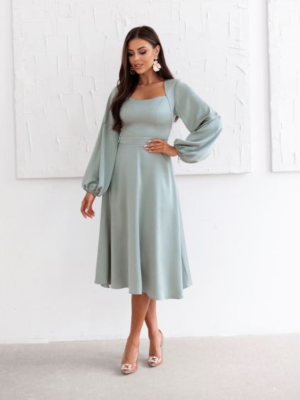 Mintové elegantní midi šaty NORALYN (Veľkosť L)