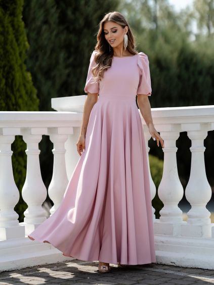 Starorůžové elegantní dlouhé šaty AVELIRA (Veľkosť L)